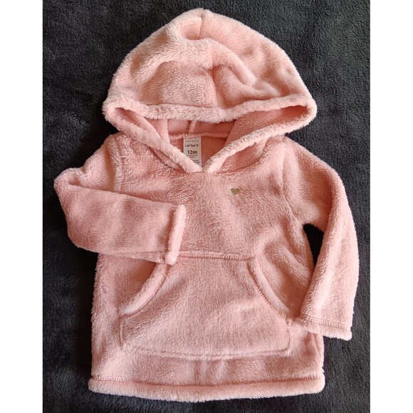 Jacket New Carters Hoodie Infant Girls Faux Fur Pink Plush Pull Over 12 months - Picture 1 of 4